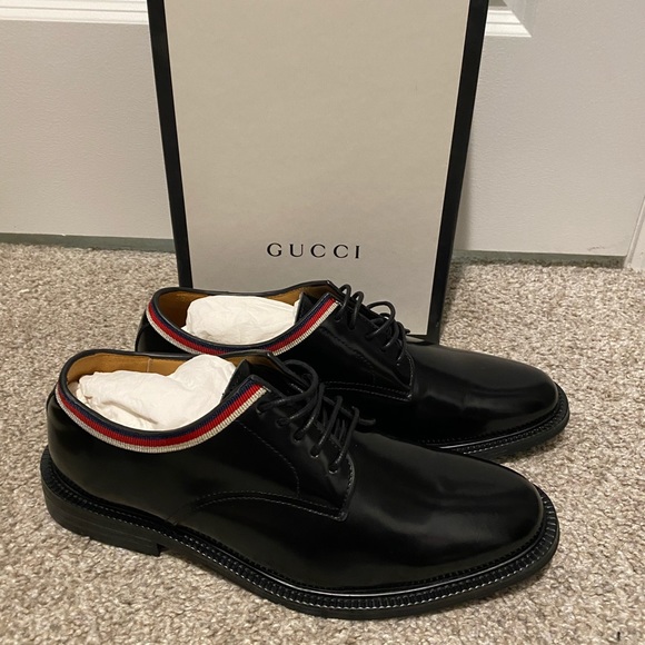 NEW Gucci Oxford Black Leather Shoes size 9 - Picture 1 of 7